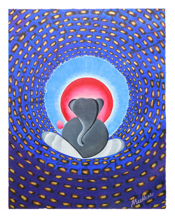 Lord Ganesha (ART_7513_48752) - Handpainted Art Painting - 20in X 24in