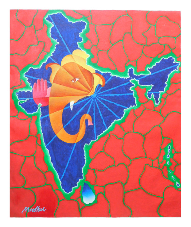 Lord Ganesha Saves (ART_7513_48750) - Handpainted Art Painting - 24in X 28in