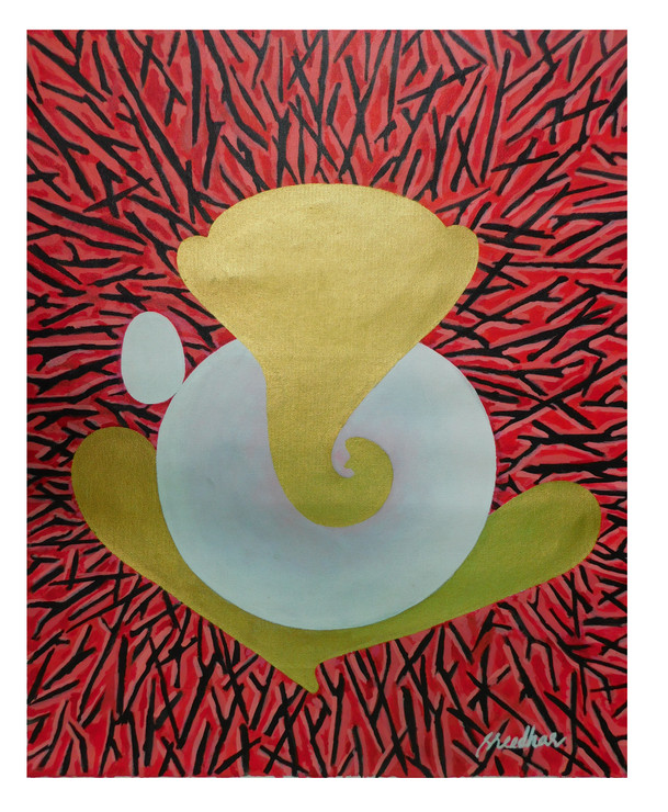 Lord Ganesha  (ART_7513_48730) - Handpainted Art Painting - 21in X 24in