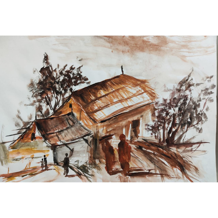 Brown place (ART_7505_48722) - Handpainted Art Painting - 16in X 12in