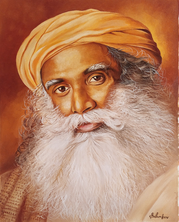 SADHGURU (ART_7375_48668) - Handpainted Art Painting - 16in X 20in