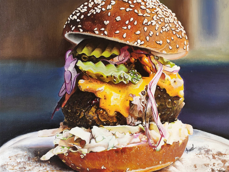 The Insanity Burger (ART_7504_48649) - Handpainted Art Painting - 17in X 13in