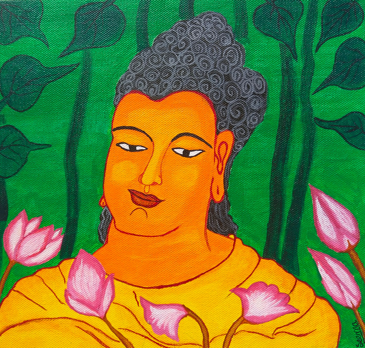 Buddha (ART_4844_47741) - Handpainted Art Painting - 10in X 10in