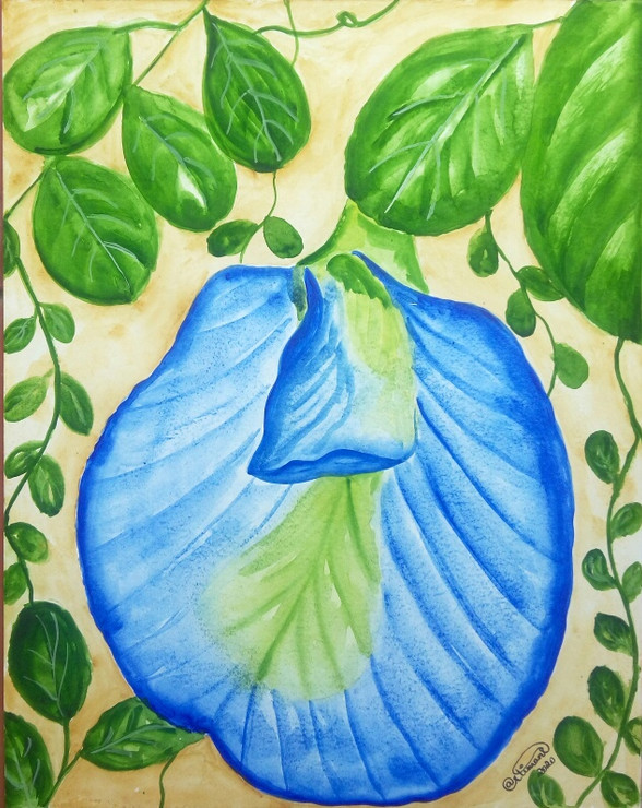 Blue flower (ART_1403_48870) - Handpainted Art Painting - 11in X 14in