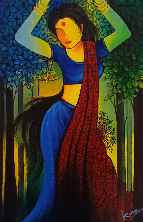 Lady (ART_7450_48934) - Handpainted Art Painting - 12in X 15in