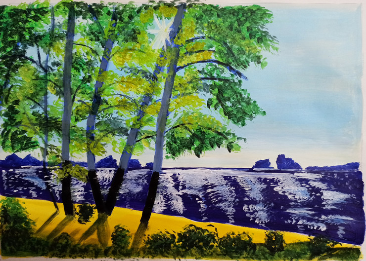 Spring Beach (ART_7462_48907) - Handpainted Art Painting - 17in X 12in