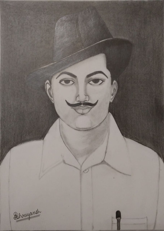 Indian Revolutionary - Bhagat Singh (ART_7521_49211) - Handpainted Art Painting - 8in X 11in