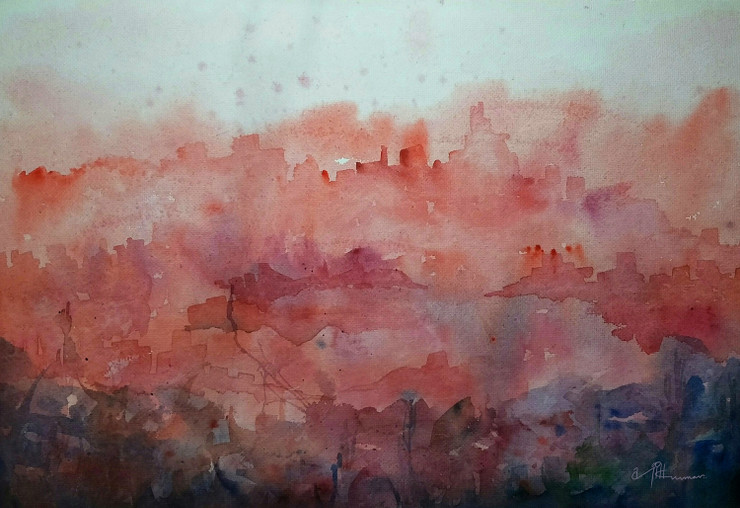 A City in Ruins (ART_7556_49154) - Handpainted Art Painting - 22in X 15in