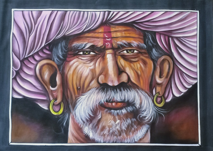 Rajasthani milk man with turban UV handmade painting water color (ART_7555_49202) - Handpainted Art Painting - 18in X 27in