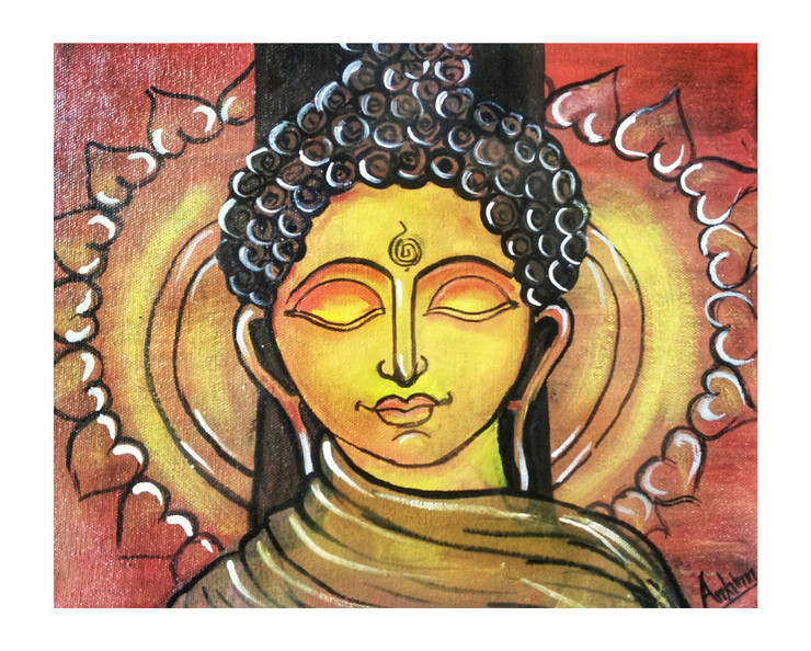 Budha painting (ART_7481_49021) - Handpainted Art Painting - 12in X 10in