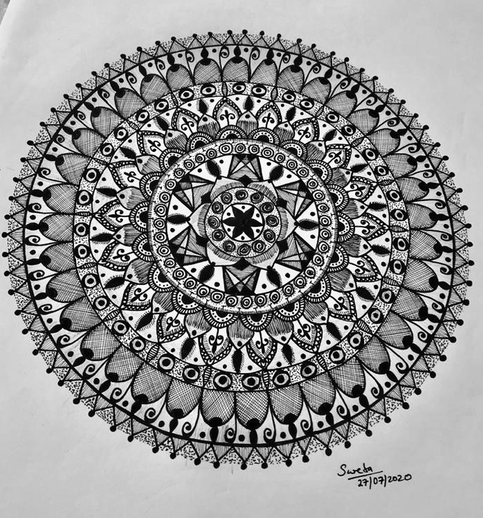 Shaded Mandala Art (ART_7523_49310) - Handpainted Art Painting - 10in X 10in