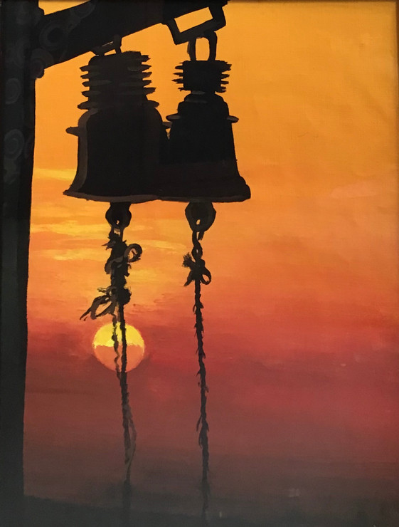 The Bells with sunset (ART_7557_49277) - Handpainted Art Painting - 14in X 18in