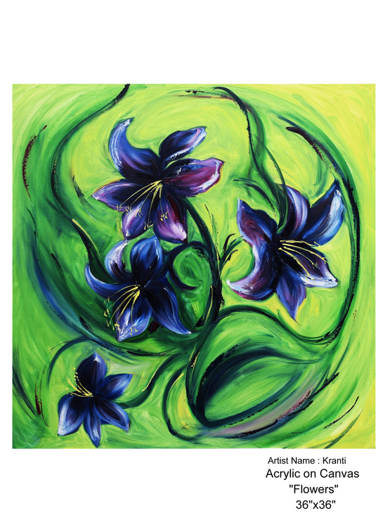 Flowers (ART_7502_48626) - Handpainted Art Painting - 36in X 36in