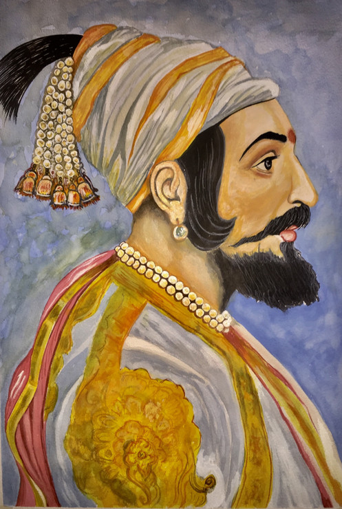 Chhatrapati Shivaji Maharaj realistic Portrait  (ART_5557_48149) - Handpainted Art Painting - 14in X 19in
