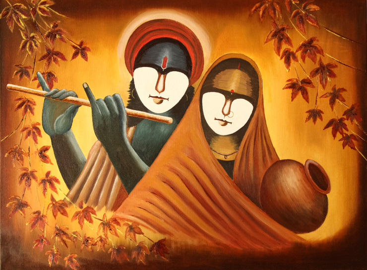Radhakrishna-devine and eternal love (ART_6952_49567) - Handpainted Art Painting - 24in X 18in