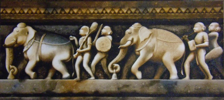 Khajuraho  series 2 (ART_7574_49590) - Handpainted Art Painting - 42in X 19in