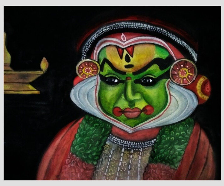 Kerala kathakal face (ART_7481_49910) - Handpainted Art Painting - 12in X 10in