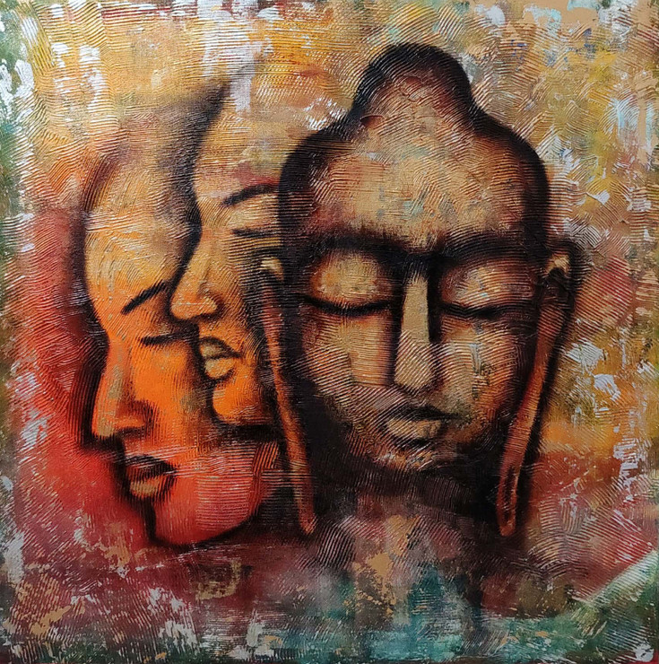 BUDDHA (ART_7431_49868) - Handpainted Art Painting - 24in X 24in