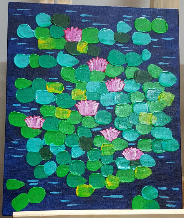 Lotus pond (ART_7567_49762) - Handpainted Art Painting - 10in X 12in