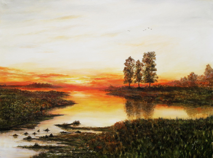 Layers of evening (ART_464_49803) - Handpainted Art Painting - 48in X 36in