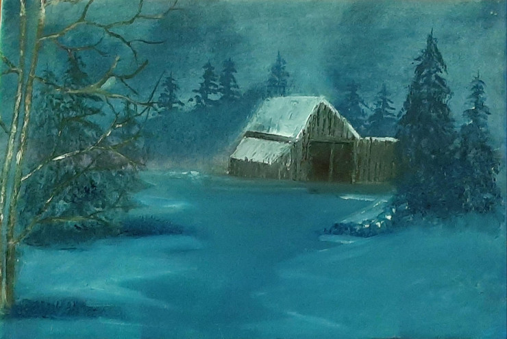 Winter house  (ART_4292_49667) - Handpainted Art Painting - 23in X 15in