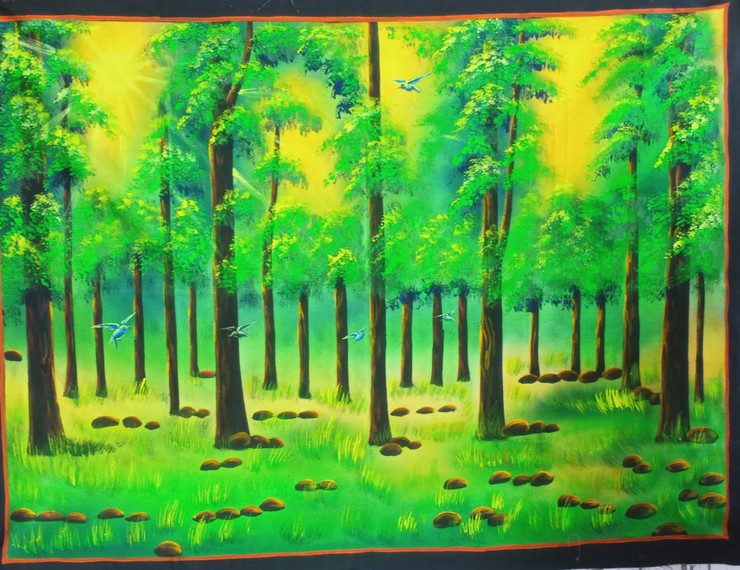 Green landscape UV fluorescent color handmade painting (ART_7555_49451) - Handpainted Art Painting - 32in X 43in