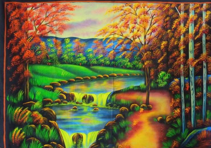 UV Landscape Hand Made Painting Own Cloth (ART_7555_49448) - Handpainted Art Painting - 32in X 43in