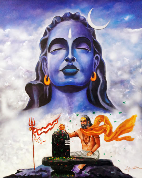 Aadiyogi Shiva (ART_82_49947) - Handpainted Art Painting - 36in X 42in