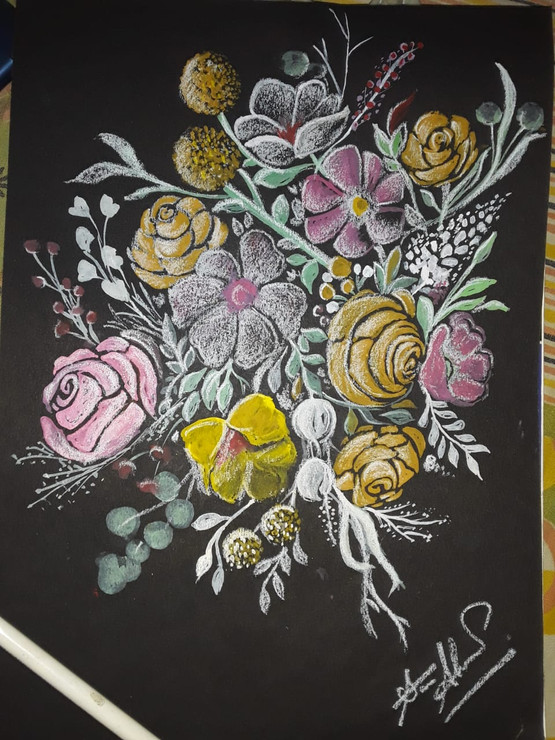 Flowers (ART_7652_50537) - Handpainted Art Painting - 8in X 11in