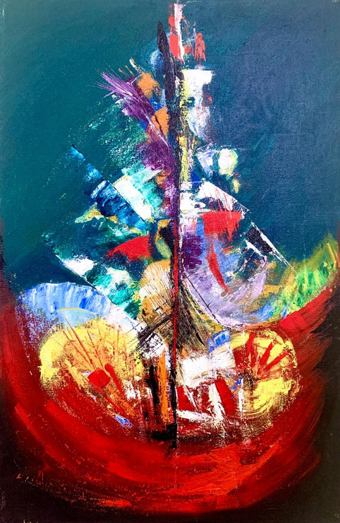 The Cosmic Bloom (ART_7091_50478) - Handpainted Art Painting - 18in X 24in
