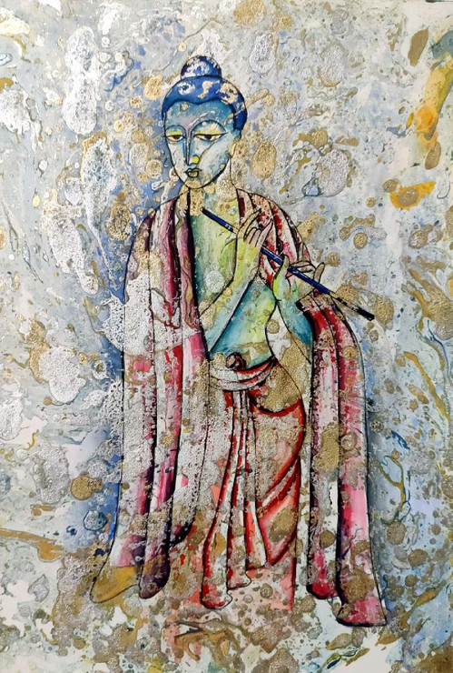 Krishna (ART_7431_50213) - Handpainted Art Painting - 7in X 10in