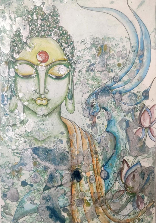 BUDDHA (ART_7431_50211) - Handpainted Art Painting - 7in X 10in