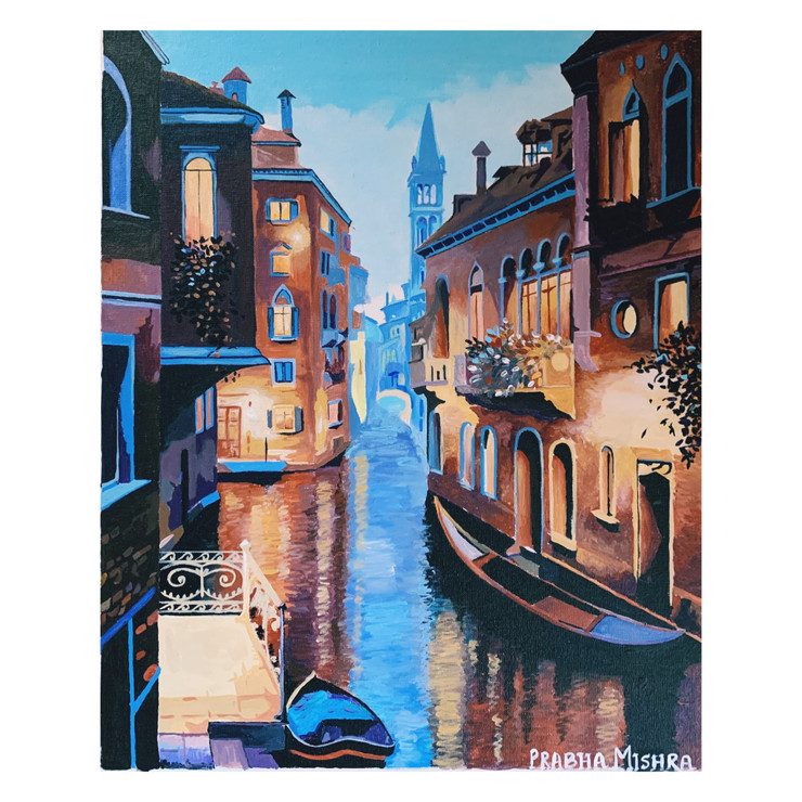 Venice city: a calm evening (ART_3837_50175) - Handpainted Art Painting - 16in X 20in