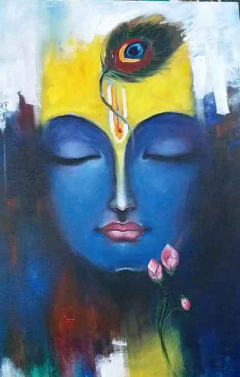 KRISHNA (ART_7612_50113) - Handpainted Art Painting - 20in X 30in