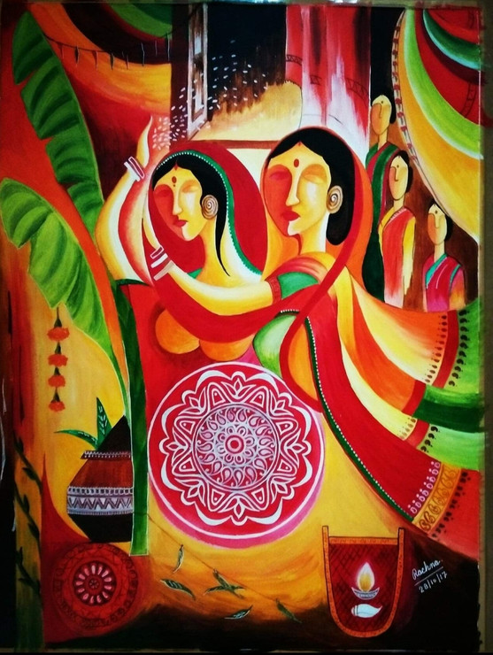 Vidai (ART_7604_50019) - Handpainted Art Painting - 14in X 19in