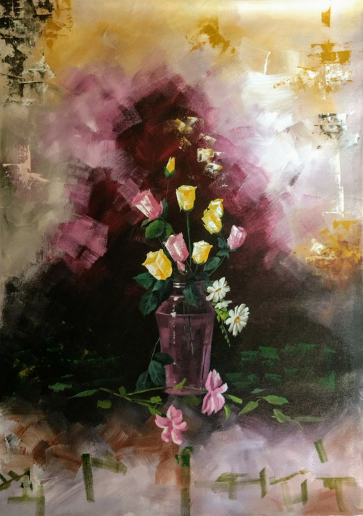 The flower vase (ART_7141_42755) - Handpainted Art Painting - 24in X 35in