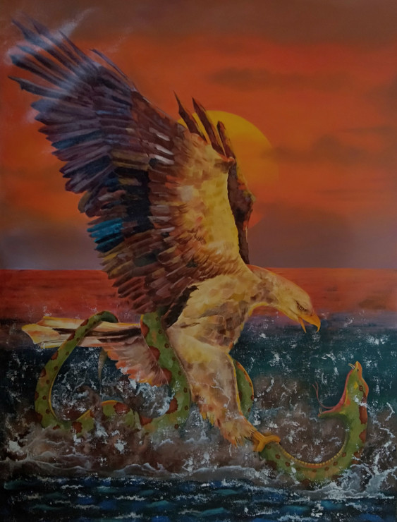 Eagle (ART_7141_42754) - Handpainted Art Painting - 29in X 39in