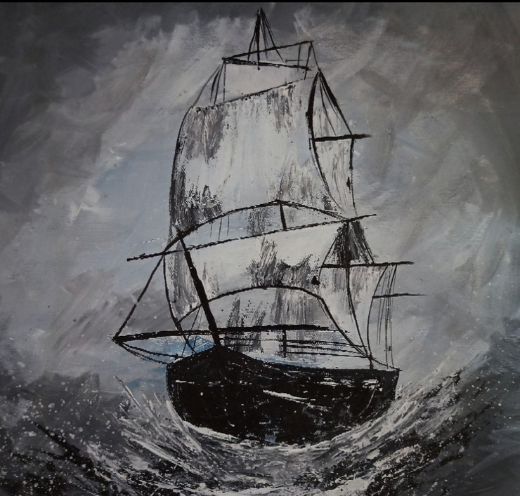 Sailboat in storm (ART_7630_50711) - Handpainted Art Painting - 11in X 14in