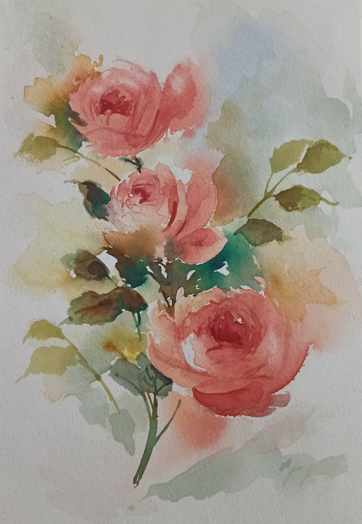 Intense roses (ART_6850_50676) - Handpainted Art Painting - 6in X 8in