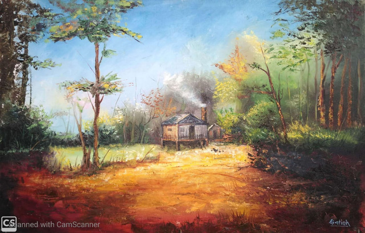 FARM HOUSE (ART_7610_50652) - Handpainted Art Painting - 36in X 24in