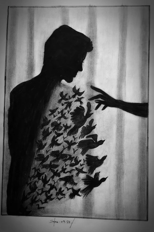 LoveThe lost boy (ART_7660_50571) - Handpainted Art Painting - 11in X 15in