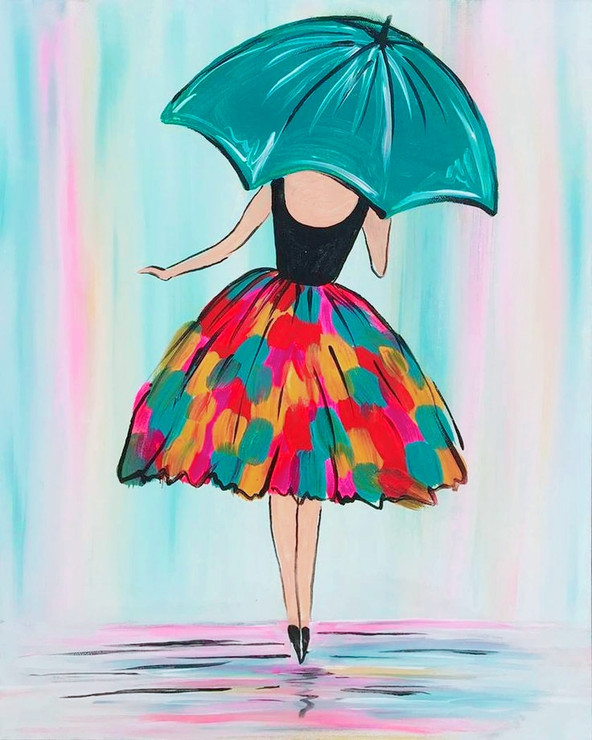 Lady with umbrella (ART_7232_45129) - Handpainted Art Painting - 8in X 10in