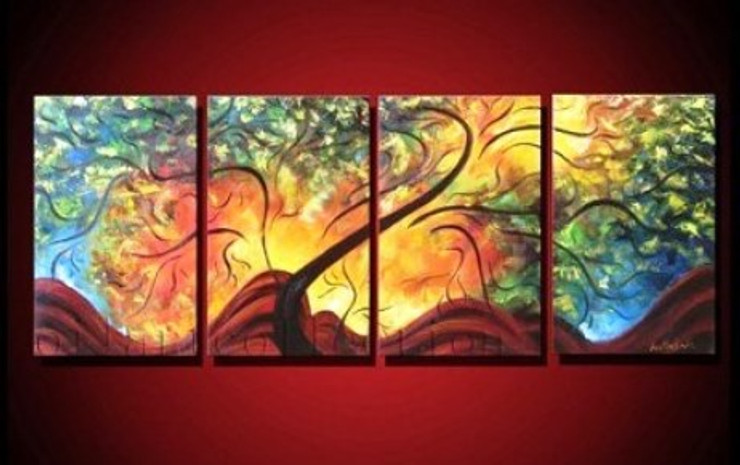 Standing Alone - 64in X 24in (16in x 24in each x 4pcs.),RTCS_35_6424,Oil Colors,Museum Quality - 100% Handpainted,Red Background,Multipiece Paintings -  Buy Painting Online in India.