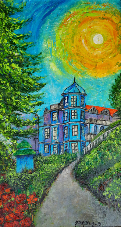 Shimla - The Queen Of Hills (ART_7580_51220) - Handpainted Art Painting - 12in X 21in