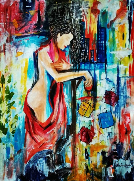 Lady (ART_7604_51157) - Handpainted Art Painting - 14in X 20in