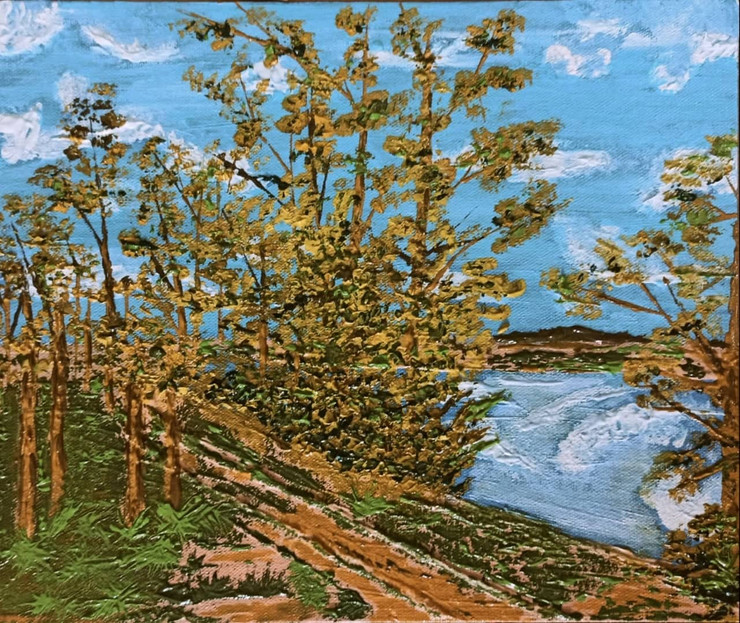 Trees on the lake (ART_7692_51014) - Handpainted Art Painting - 12in X 10in