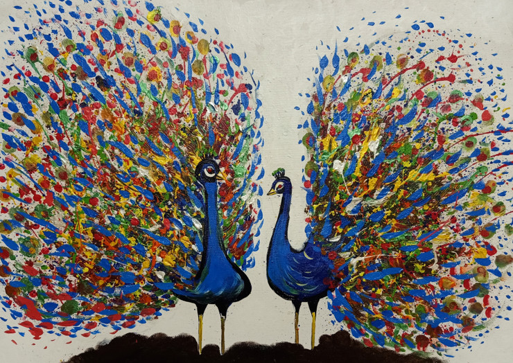 Abstract peacock painting (ART_7381_50826) - Handpainted Art Painting - 23in X 15in