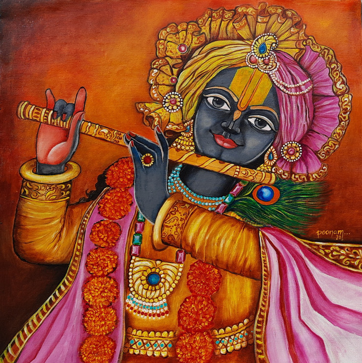 Krishna - 'The supreme deity' (ART_7580_50744) - Handpainted Art Painting - 24in X 24in