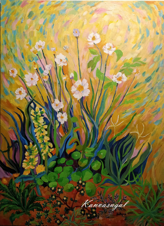 Aboriginies Impressionistic painting on local plants and weeds (ART_7640_50719) - Handpainted Art Painting - 24in X 36in