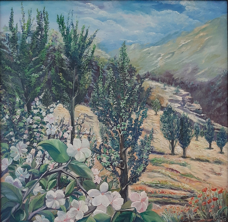Orchard of Life (ART_4568_50503) - Handpainted Art Painting - 24in X 24in